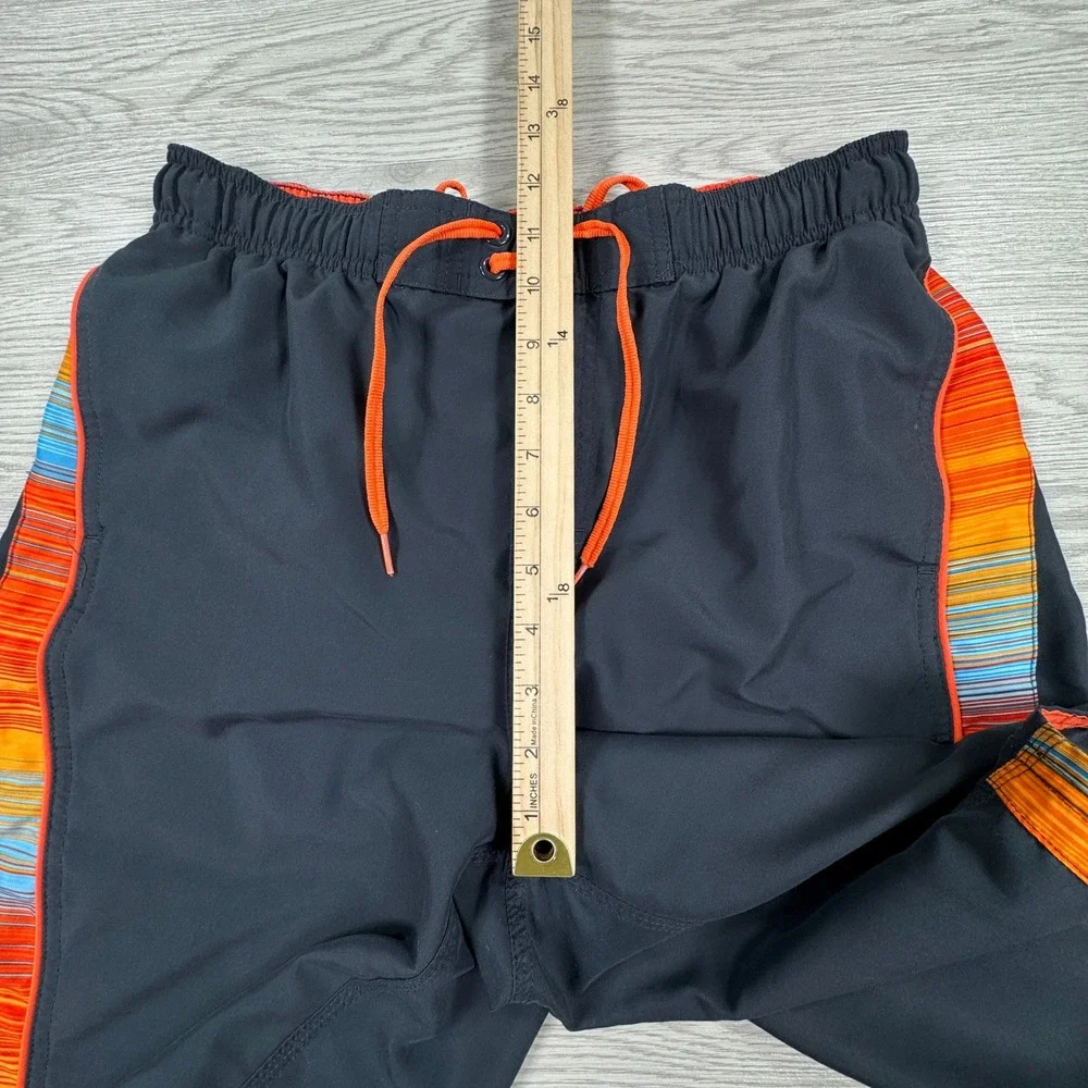 Nike‎ Mens Swim Trunks Board Shorts Black Orange Striped Medium Mesh Lined